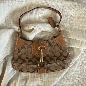 Coach Tan and Brown Signature Shoulder Bag